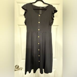 Black Button-Down Dress with Ruffle Sleeves